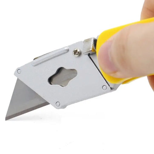 Foldable Utility Box Cutter Knife with 5 Extra Blades, Yellow or Silver Handle