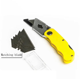 Foldable Utility Box Cutter Knife with 5 Extra Blades, Yellow or Silver Handle - 0
