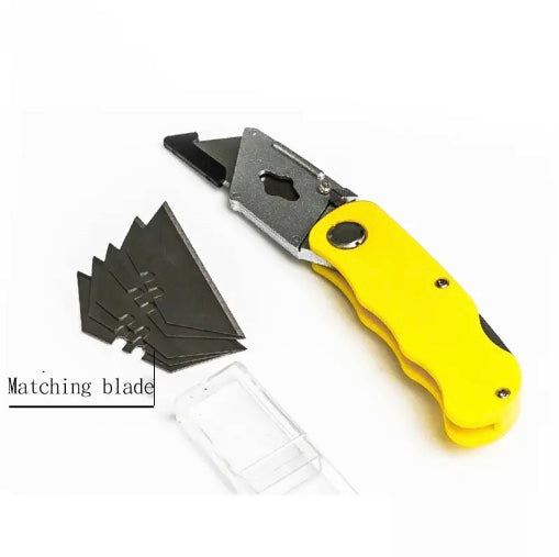 Foldable Utility Box Cutter Knife with 5 Extra Blades, Yellow or Silver Handle