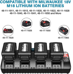 M18 4-Port Rapid Charger for Milwaukee 18V Li-Ion Batteries - 0