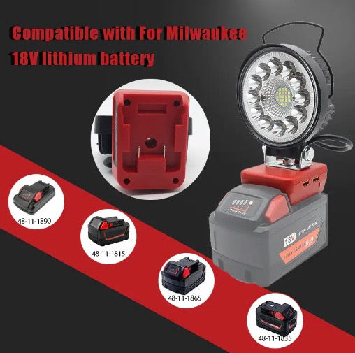 4" Round LED Work Light, Compatible with Milwaukee Battery