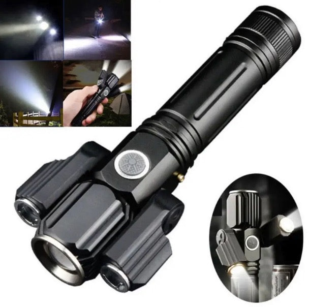 3 Head Zoomable Rechargeable LED Flashlight