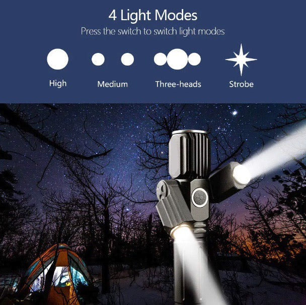 3 Head Zoomable Rechargeable LED Flashlight