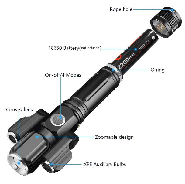 3 Head Zoomable Rechargeable LED Flashlight