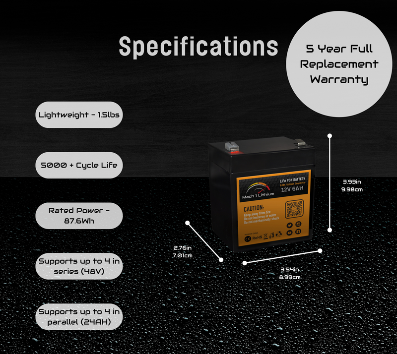 Mach 1 Lithium 12V 6AH LIFEP04 Battery