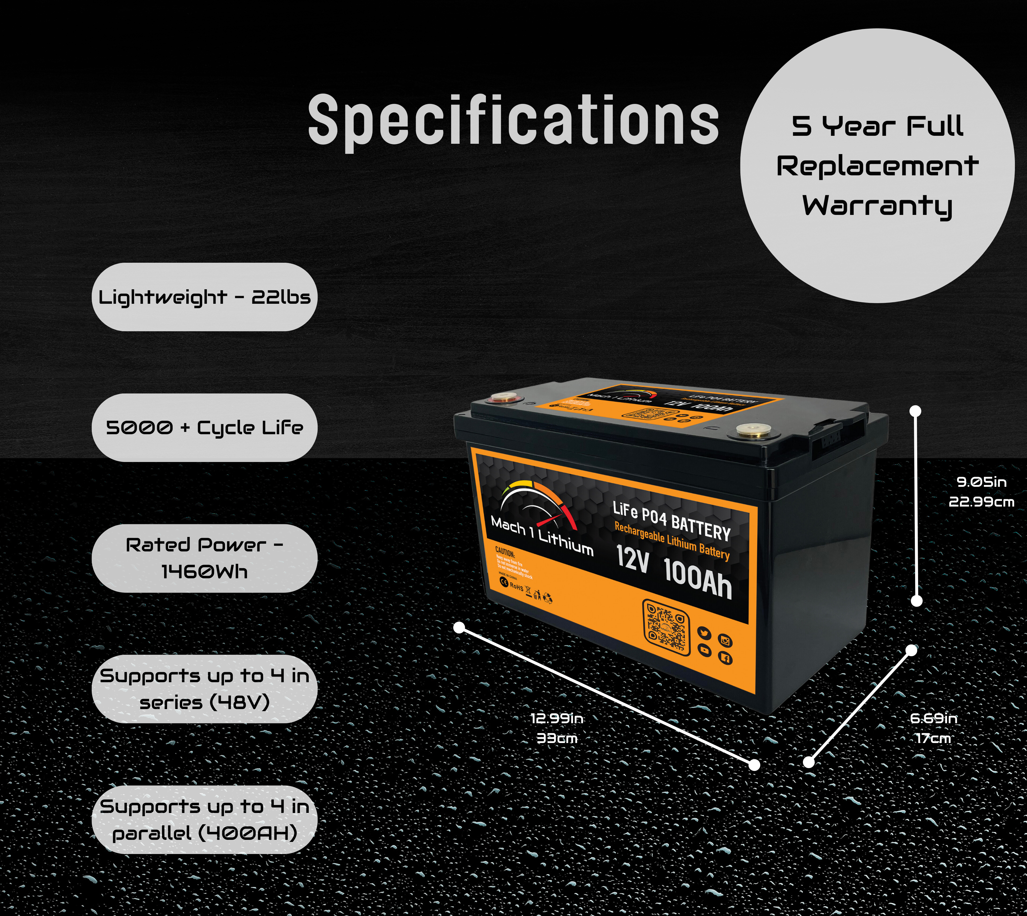 MACH 1 LITHIUM 12.8V 100Ah LIFEP04 DEEP CYCLE BATTERY - 0