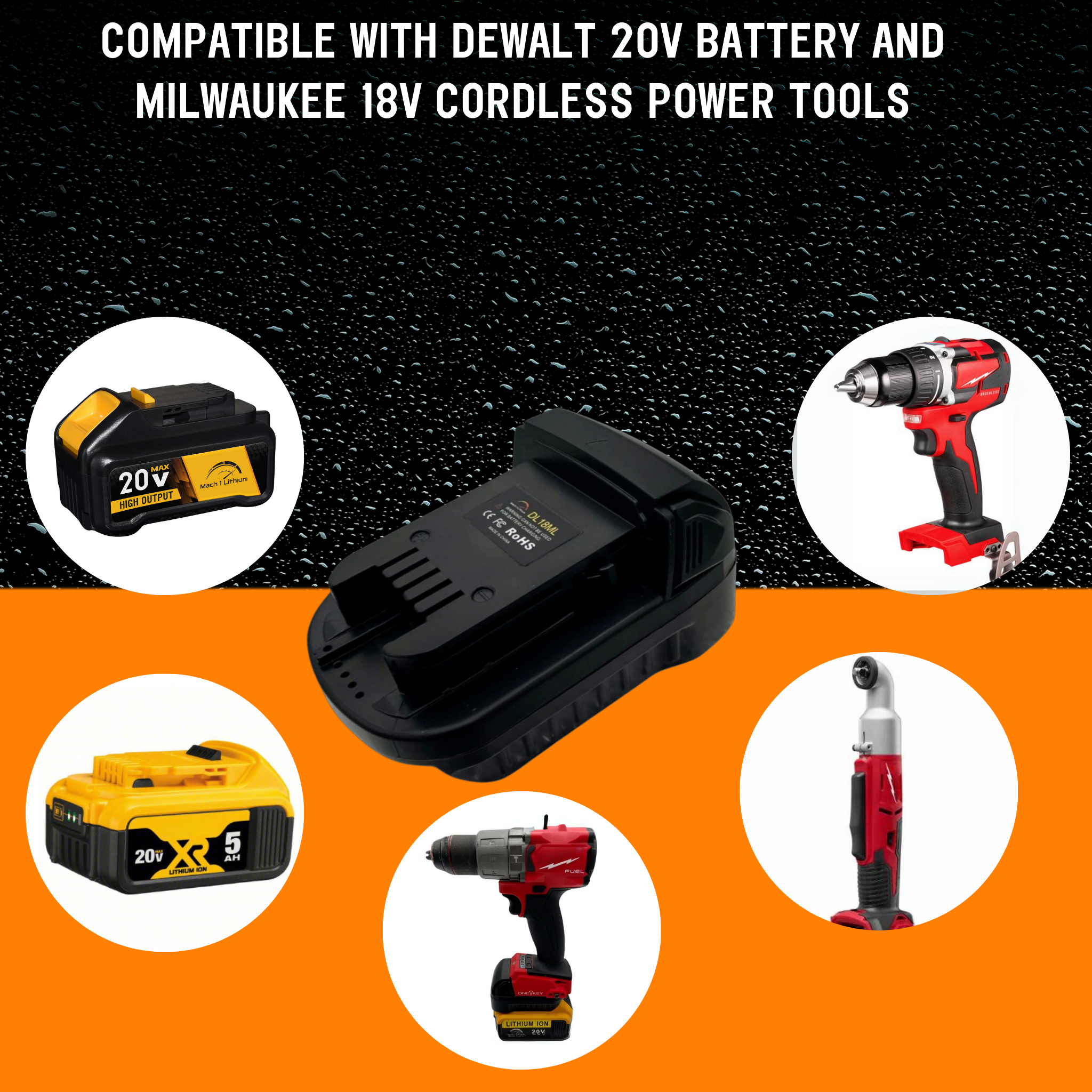Dewalt Battery to Milwaukee Tool Adapter (DL18ML), Convert Dewalt 20V Battery to Milwaukee M18 18V Battery for Milwaukee Cordless Tools