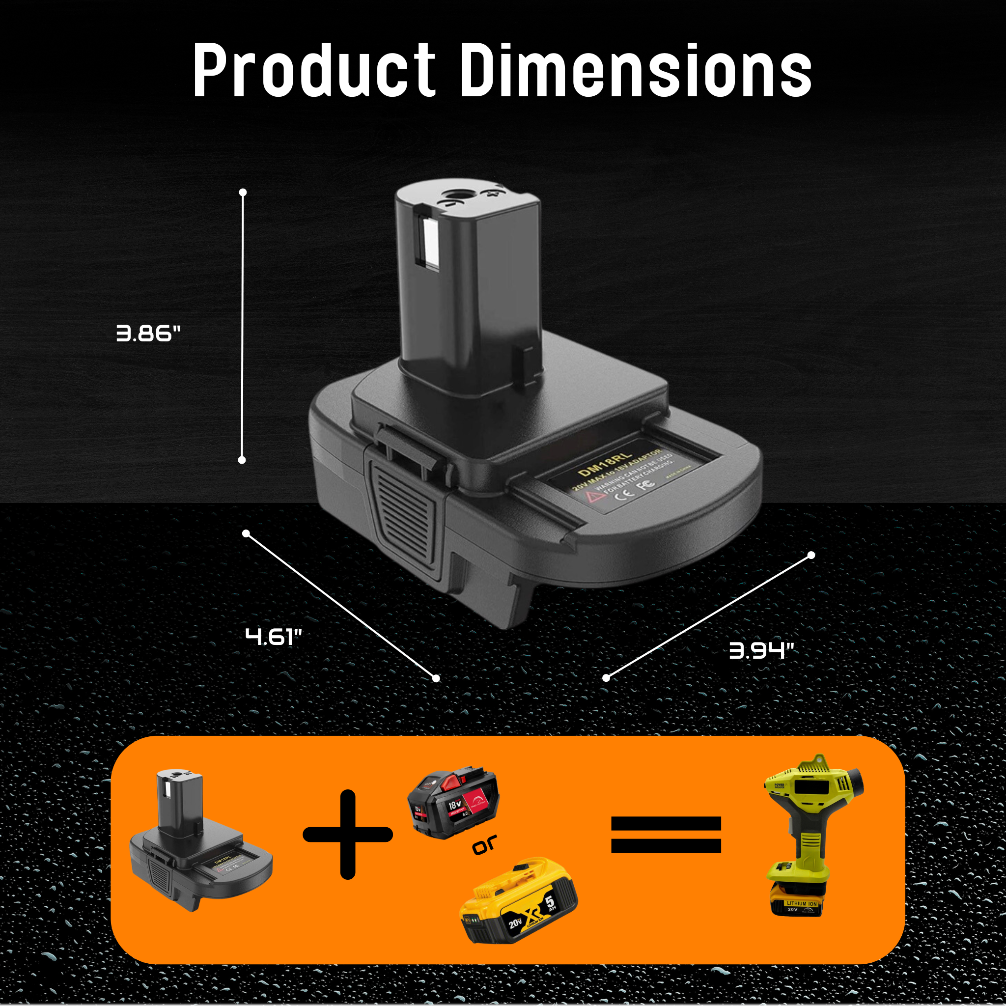 Adapter for DeWalt 20V and Milwaukee 18V Battery to Ryobi 18V Cordless Tool with USB Port