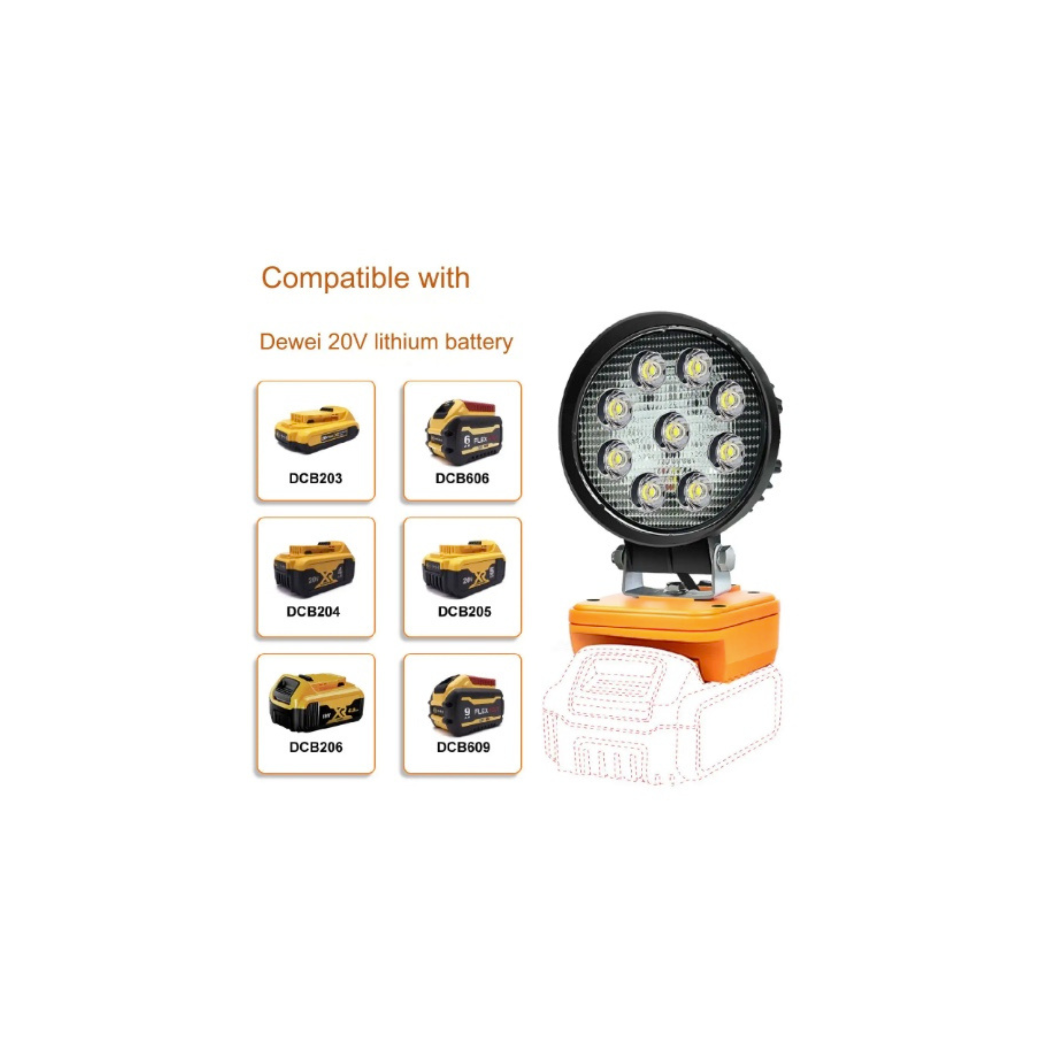 4" Round LED Work Light, Compatible with Dewalt Battery