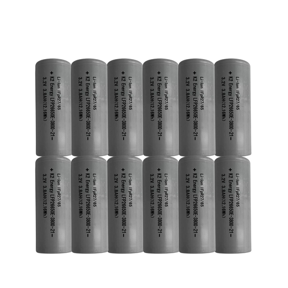 K2 26650 3.2V 3800mAh LiFePO4 Battery Cells – Pack of 12