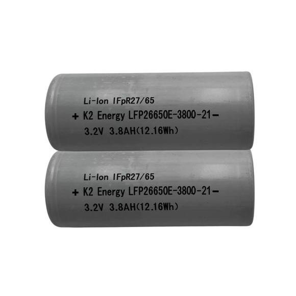 K2 26650 3.2V 3800mAh LiFePO4 Battery Cells – Pack of 2