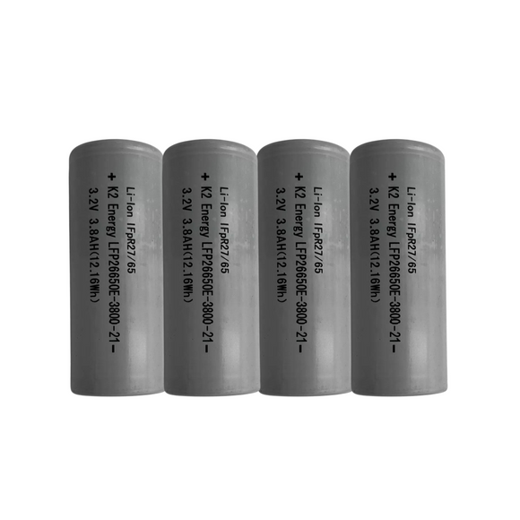 K2 26650 3.2V 3800mAh LiFePO4 Battery Cells – Pack of 4
