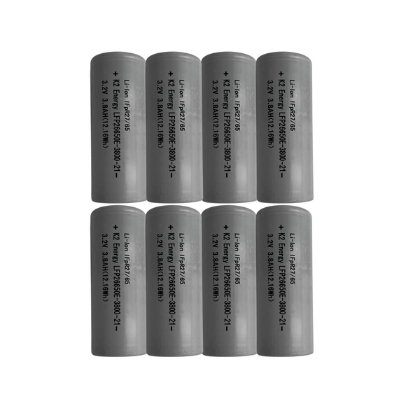 K2 26650 3.2V 3800mAh LiFePO4 Battery Cells – Pack of 8
