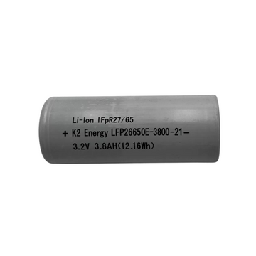 K2 26650 LiFePO4 Cell Label Showing 3.2V 3800mAh Capacity Rating