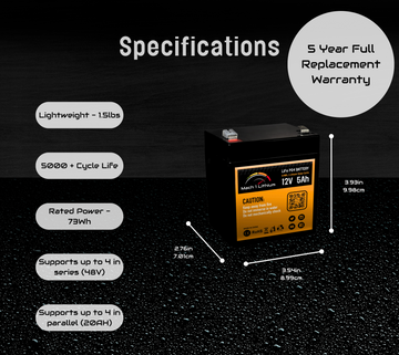 12.8V 5Ah 64Wh LiFePO4 Battery Label Showing Specs