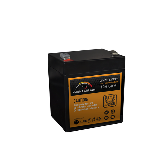 Buy Mach 1 Lithium 12V 6Ah LiFePO4 Battery – front view of the 12V 6Ah LiFePO4 deep cycle battery (image 1 of 5)