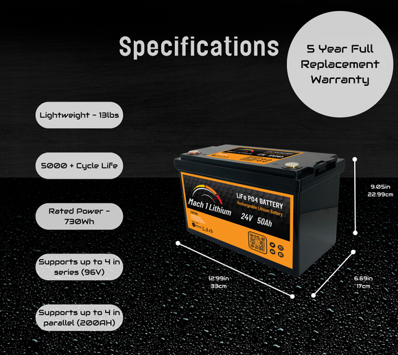 Shop Mach 1 Lithium 24V 50Ah LiFePO4 Lithium Battery – front view for purchase (image 2 of 5)