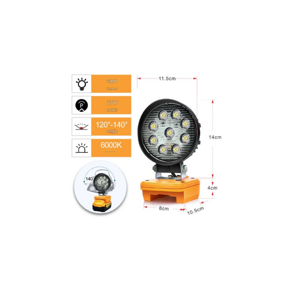 Mach 1 DeWalt Compatible LED Work Light Specification Sheet Lumens and Voltage Rating