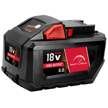 Mach 1 Milwaukee M18 compatible 18V 8Ah high output lithium-ion battery for grinders, saws, and drills