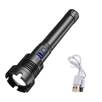 Mach 1 P90 tactical flashlight with high lumen LED and COB side light — rechargeable 26650 battery