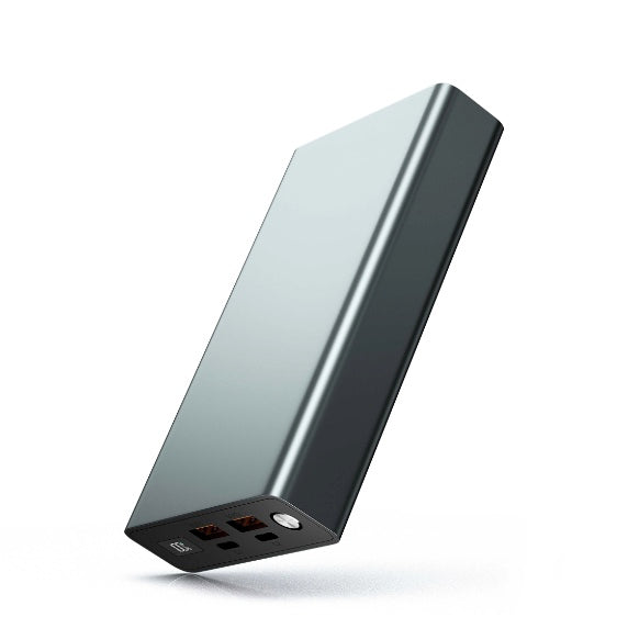 Mach 1 Lithium 100W 20000mAh fast charging power bank in gray — compact portable charger with USB-A and USB-C ports