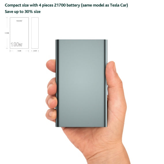Front view of 100W 20000mAh power bank displaying 