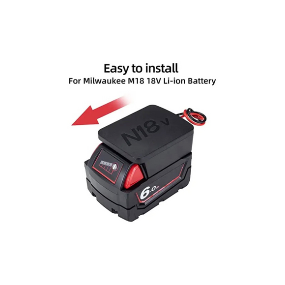 Milwaukee M18 18V Battery Inserted into Mach 1 ML18DL Power Wheels Adapter