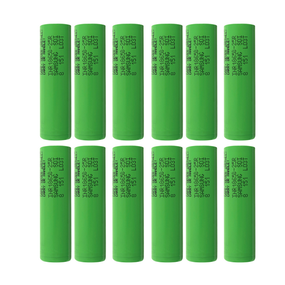 Samsung 25R 18650 2500mAh 20A Battery – Pack of 12