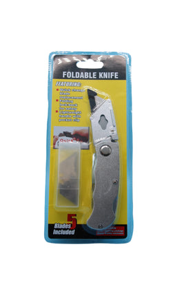 Buy silver Foldable Utility Box Cutter Knife with 5 Extra Blades, Yellow or Silver Handle